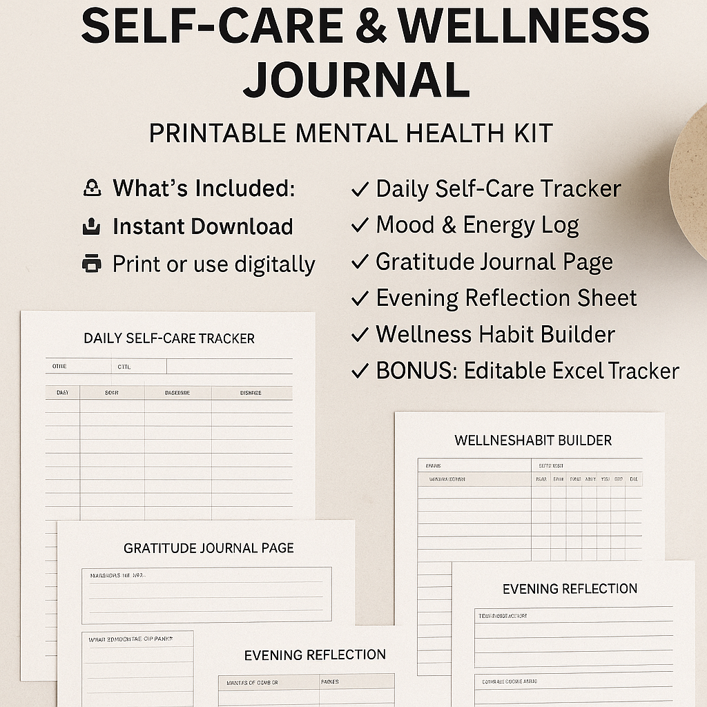 Self-Care & Wellness Journal – Printable Mental Health Kit
