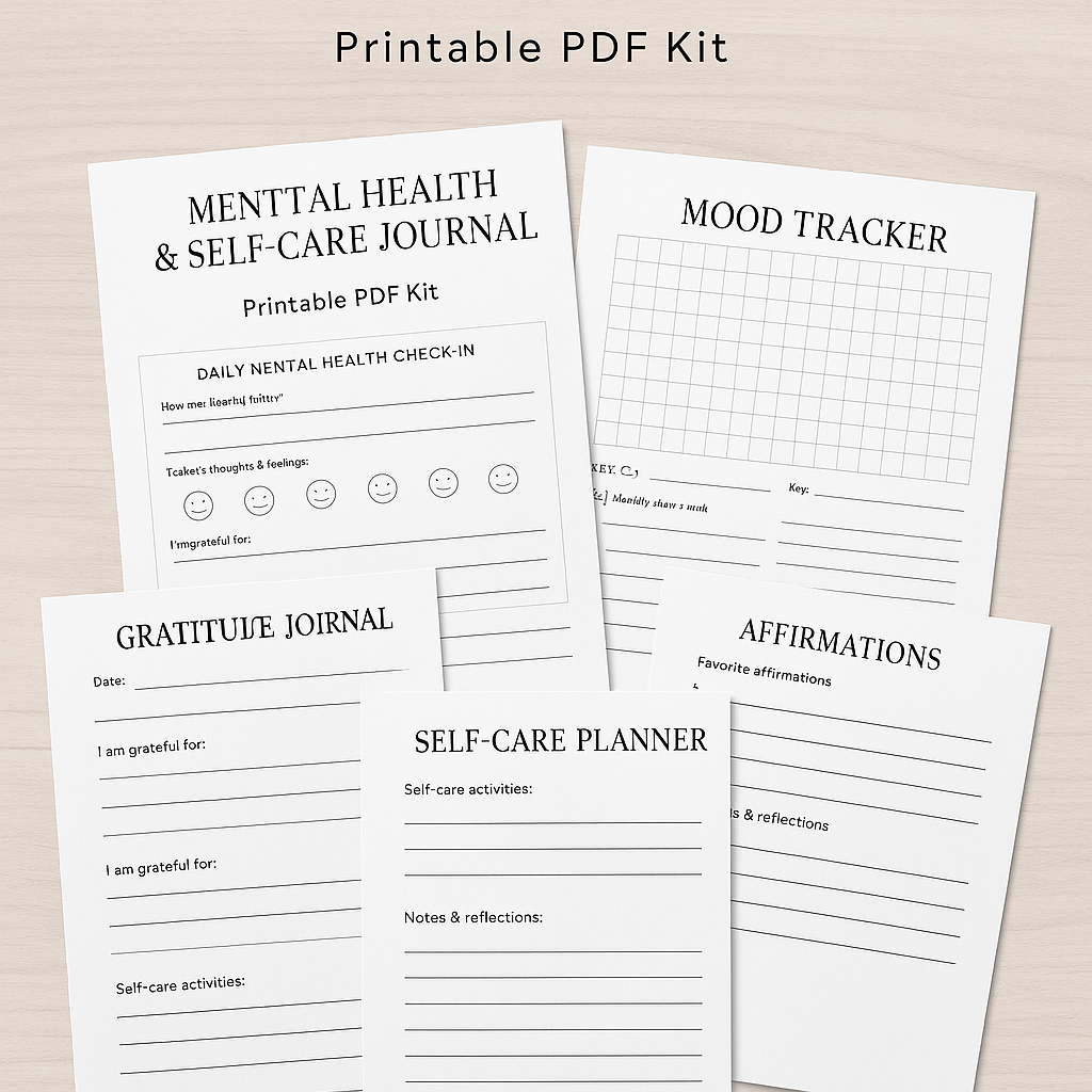 Mental Health & Self-Care Journal – Printable PDF Kit